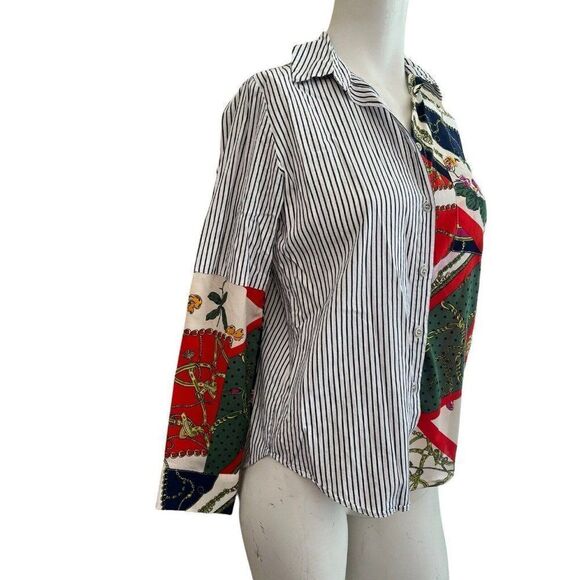 Bonage Spirit of Denim Ladies Small Button Front Shirt Striped Nautical Blouse - Picture 3 of 8
